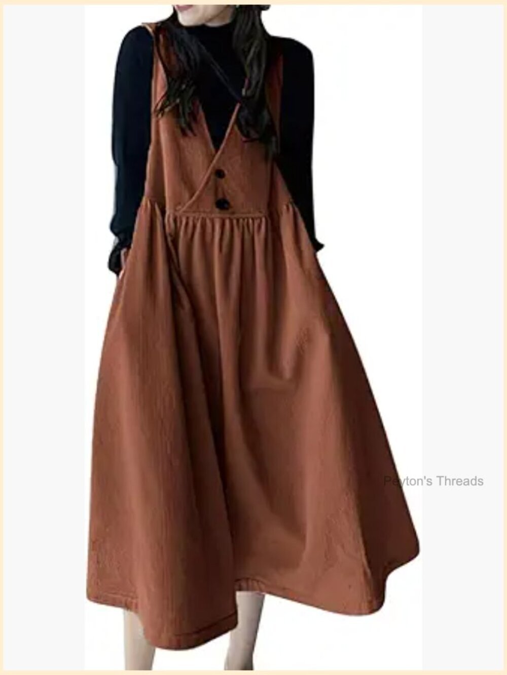 Sleeveless Corduroy Jumper Dress Midi Overall Dress with Pockets